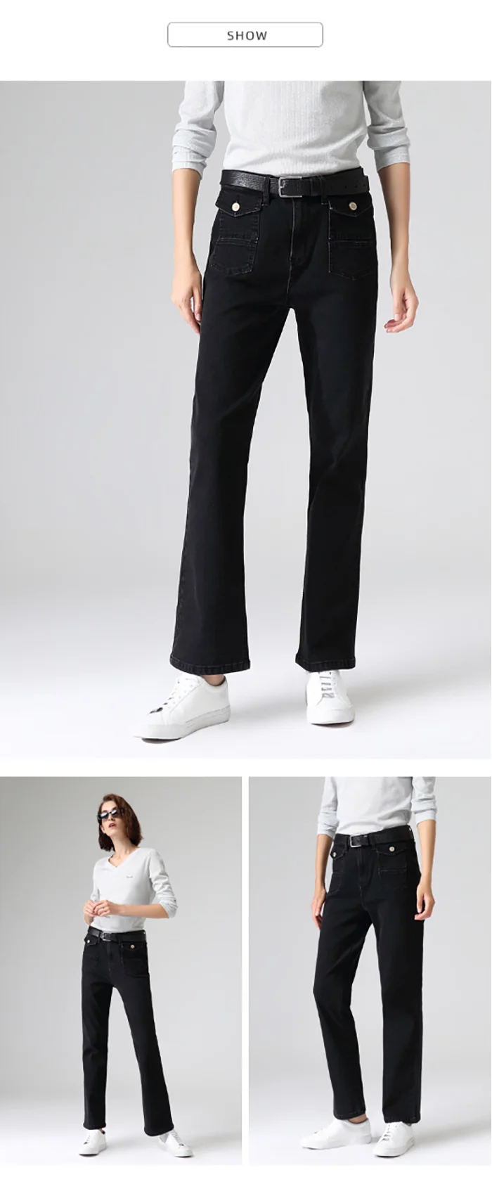 Toyouth женские новые черные джинсы твердые двойные карманы Средняя Талия джинсовые штаны