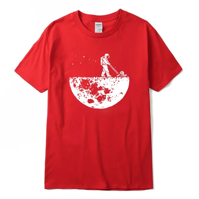 Highquality 100%cotton Lunar cleaner printing street style casual short sleeve men T shirt cool loose o-neck tshirt male t-shirt Red-2018220