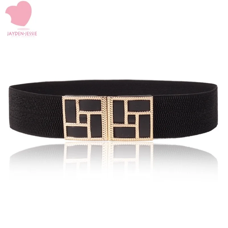 

New fashion 5cm square decoration dress down jacket elastic wide wild belt buckle ladies elastic waist seal