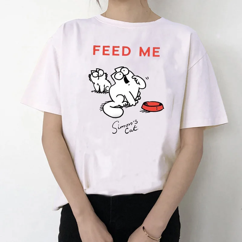 

White Simons Cat Summer Kawaii women's T-shirt cute girl fashion lovers casual casual street Cartoon T-shirt clothing Tops