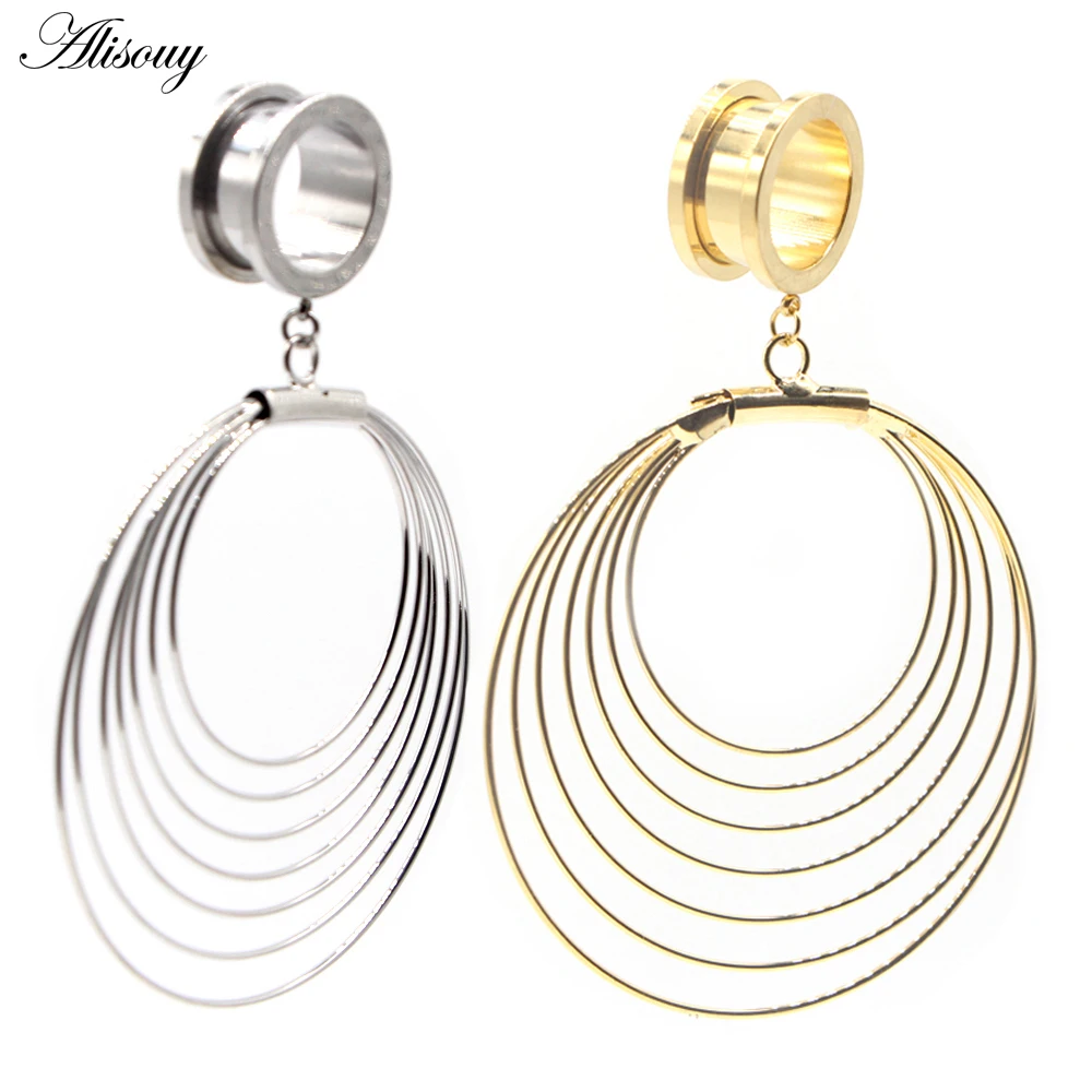 Alisouy 2pcs 6-25MM Stainless Steel Ear Plugs and Tunnels Dangle Ear Piercing Expansion Ear Stretched Flesh Tunnels Body Jewelry 4
