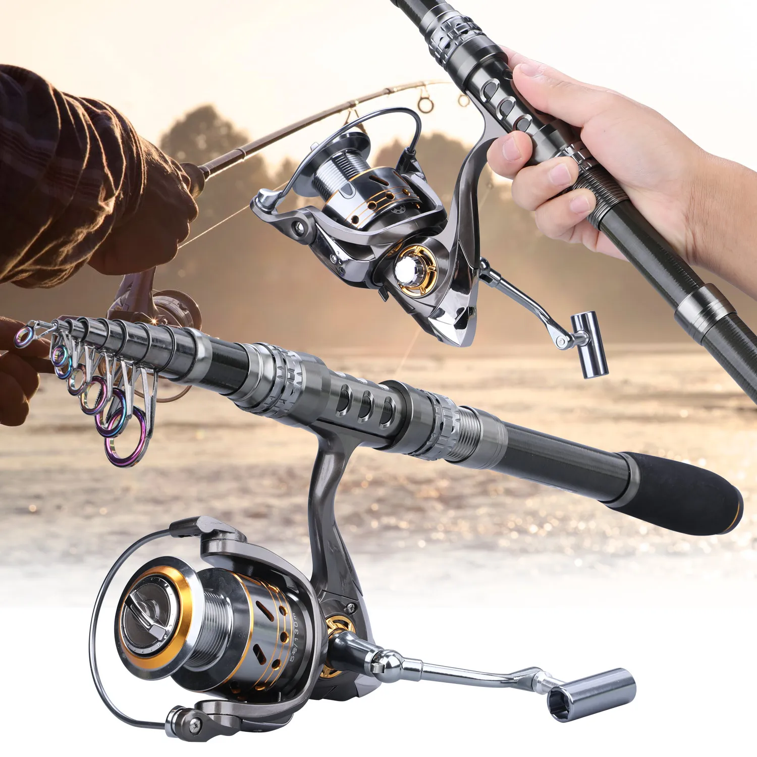 

Sougayilang 1.8-3.3m Carbon Fiber Telescopic Carp Fishing Rod Sets and 13 BB Metal Spool Spinning Reel Sea Boat Fishing Tackle