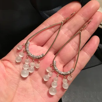 

fashion gold crystal clear opal bead earring with fish hook drop earring for women