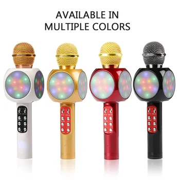 

Bluetooth Wireless Microphone with LED light Karaoke Microphone Handheld FM Mic Broadcast Mic For Music Singing Speaker Player