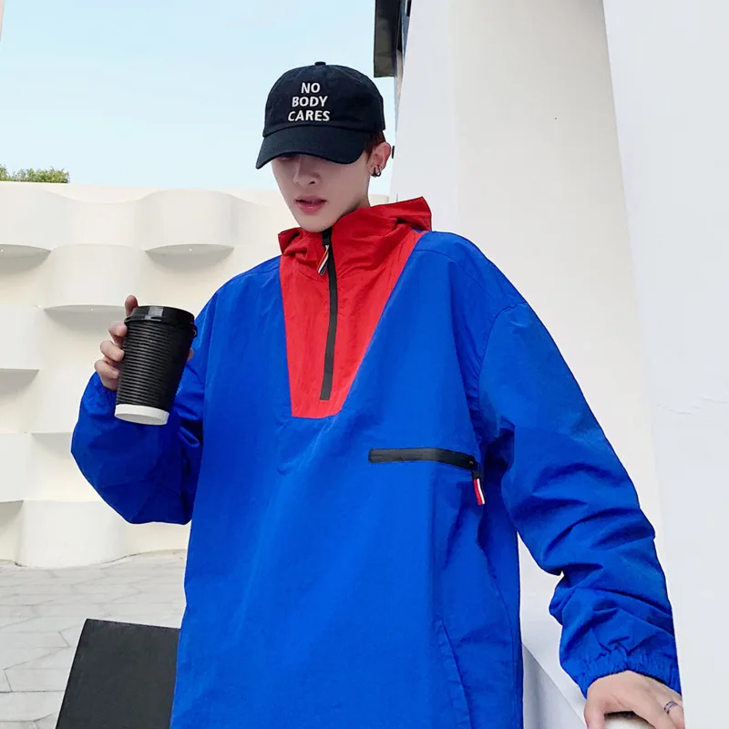 

UYUK2019 Autumn Harbor Wind Loose Large Size Stitching Color Trend Student Casual Turtleneck Men's Jacket Streetwear Hip Hop
