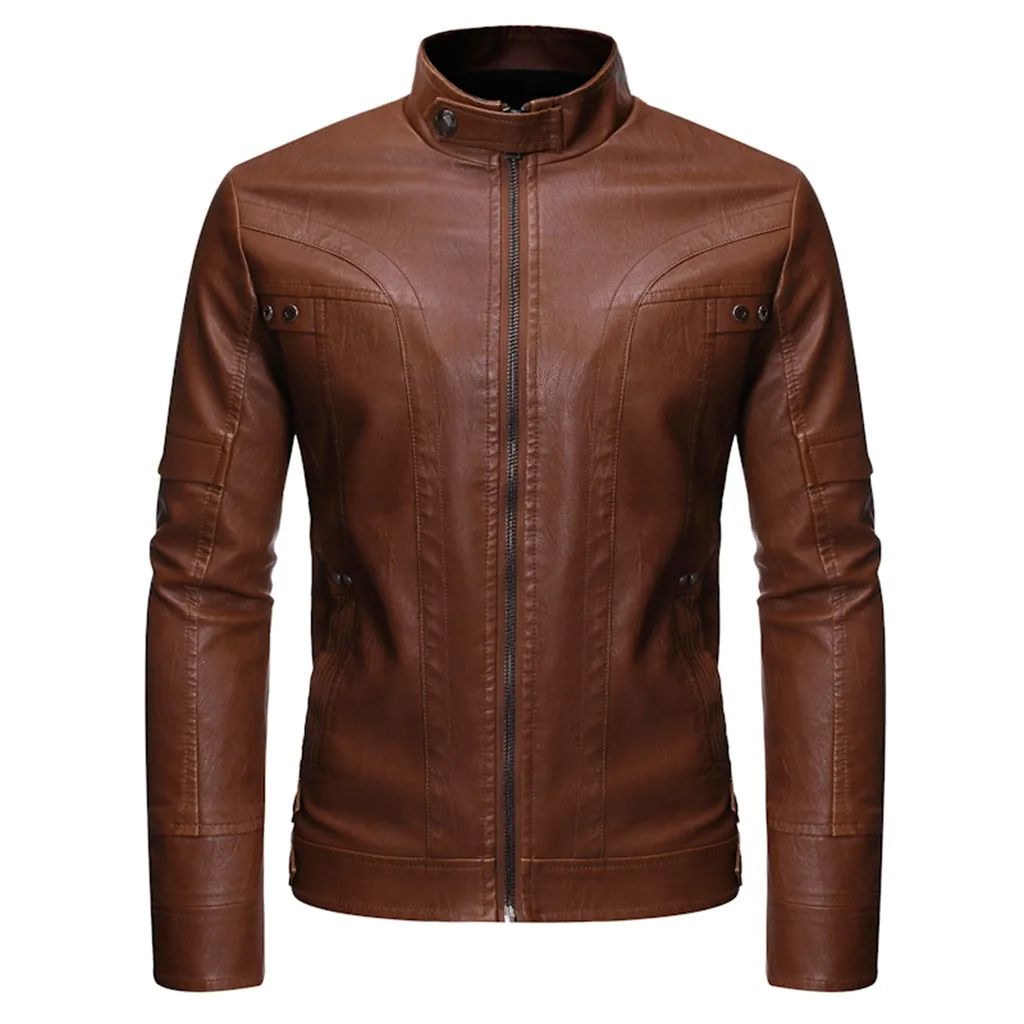 Хаки Мужская кожаная куртка, новая стильная модная Куртка jaqueta de couro masculino, пальто из чистой кожи, Классические одноцветные удобные пальто deri ceket - Цвет: Хаки