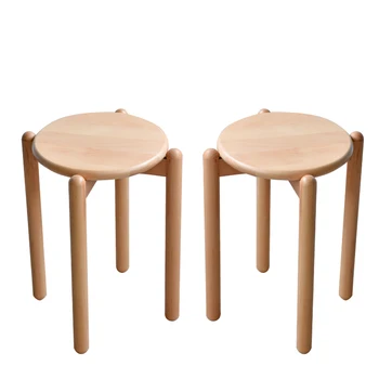 

Nordic Japanese Beech Wood Dining Chair Stacked Hotel Spare Chair Simple Fast Food Restaurant Round Stool