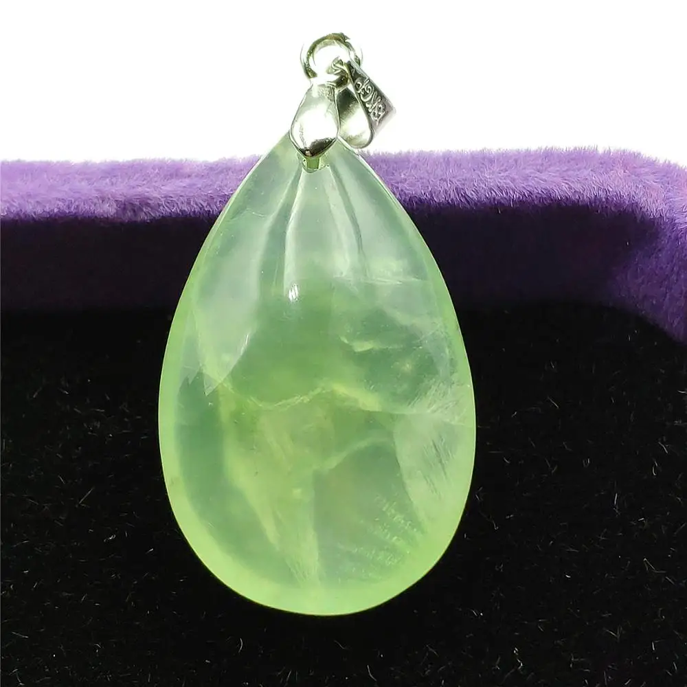 

Genuine Natural Green Prehnite Crystal Water Drop Pendant 29x17x9mm Gemstone Clear Bead For Women Men Love Gift Healing AAAAA