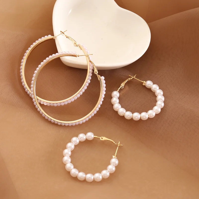 

Korean Style Large Hoop Earrings Simulated Pearl Round Big Circle Earrings For Women Brincos Jewelry Gifts