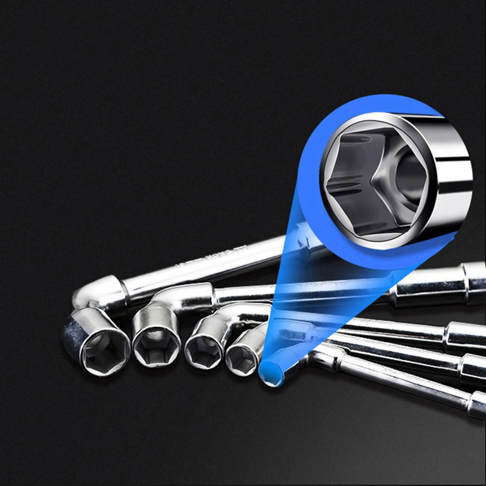 

L-Shaped Socket Wrench Spanner 7-Shaped Pipe Type Double Heads Elbow Perforated Outer Hexagon Socket Maintenance Tool Set