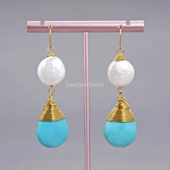 

GG Jewelry 12MM Coin Pearl Blue Turquoise Earrings