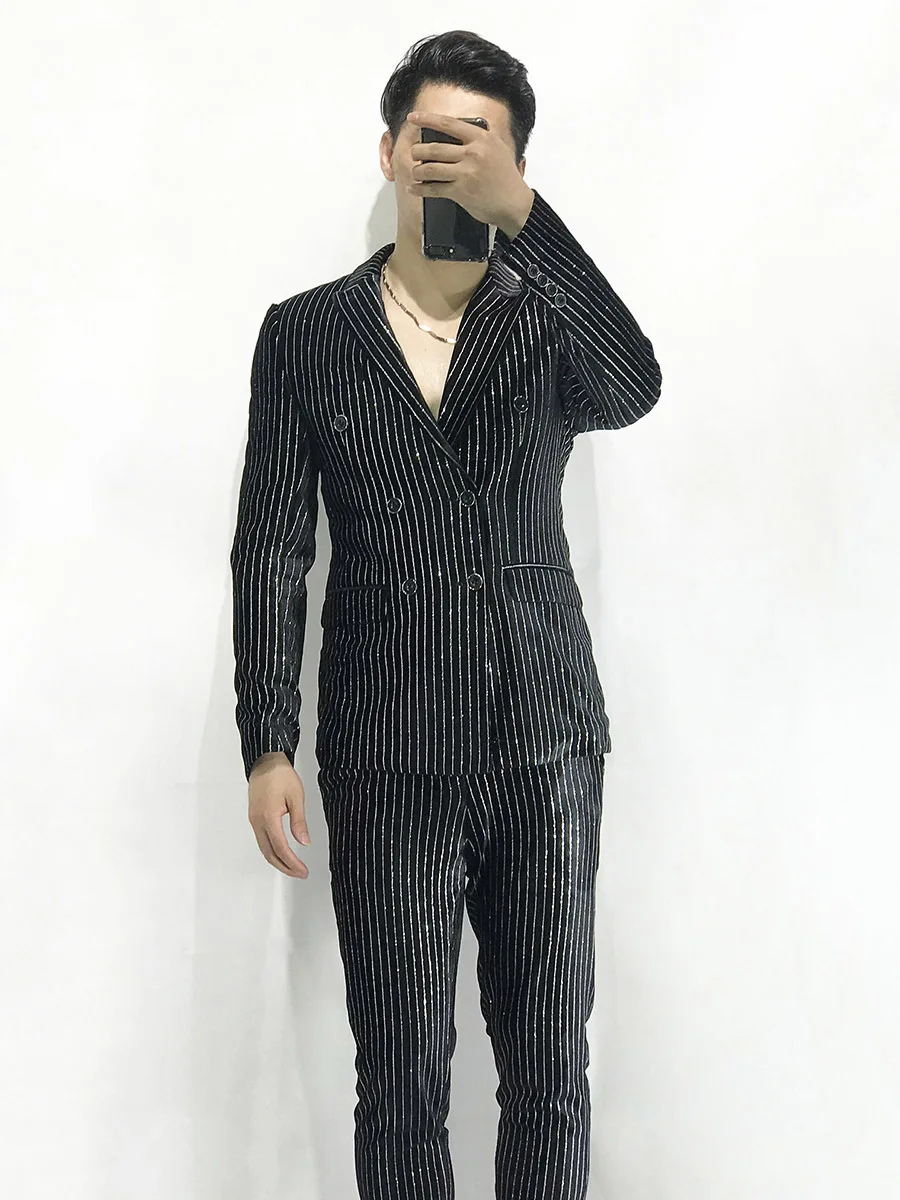 

Stripe Male Man's Suit Coat Pant Designs Striped Mens Traje Hombre Formal Business Suits Slim Fit Social Dress Tuxedo
