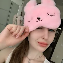 Плюшевый кролик, животное, маска для глаз, маска для глаз, повязка на глаза, зимняя мультяшная ворсовая маска, подходит для путешествий, чехол для глаз