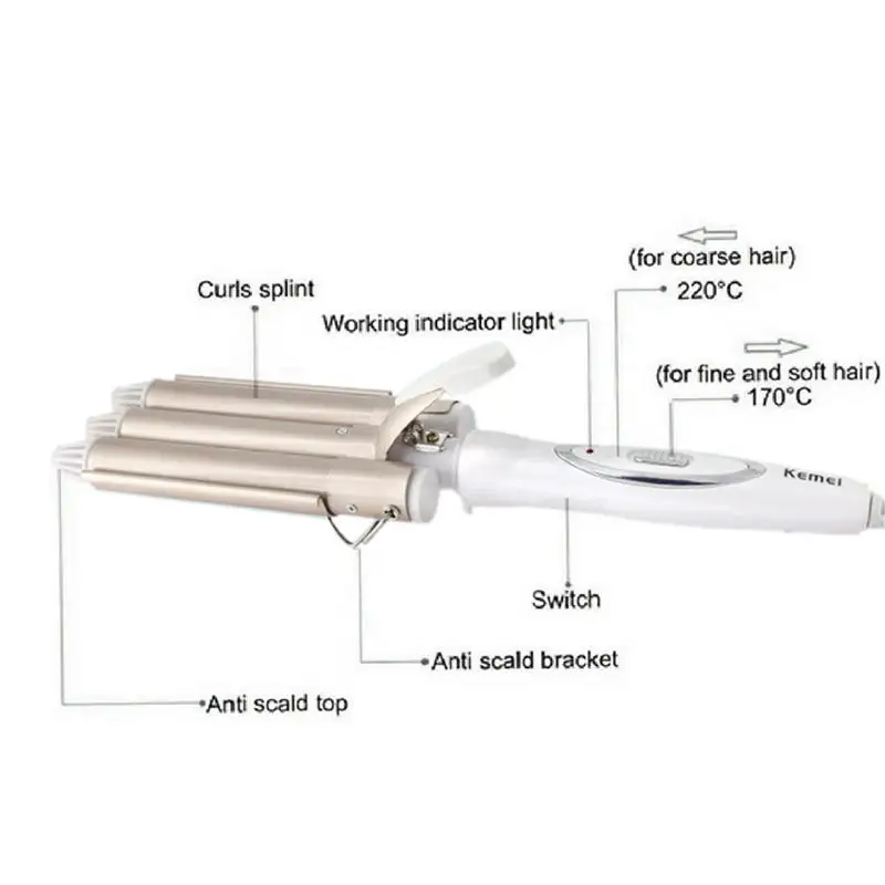 KM-1010, профессиональная, тройная, керамическая, волнистая, волнистая, щипцы для завивки волос, палочка, электрические щипцы для завивки волос, волнистые Инструменты для укладки 220-240 В