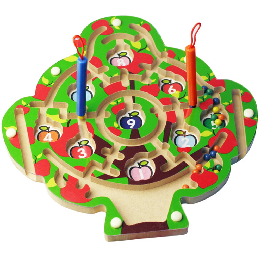 Ideal  Wooden Apple Tree Maze Toy With 2 Magnetic Pen Children'S Maze Toy Set Maze Baby Early Learning Chi