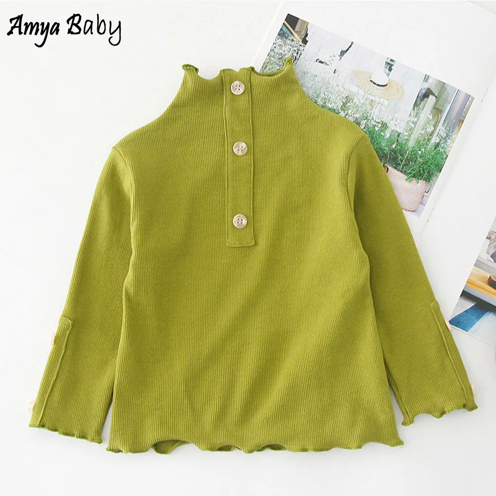 

Amya Baby Long Sleeve Toddler Girl Shirt Solid Color Turtleneck Little Girls Blouses Cotton Infant Clothing Kids Tops Tees Shirt