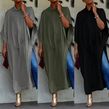 ZANZEA Платье макси с длинным рукавом, женский сарафан, женский, на завязках, с воротником, с разрезом, сарафаны, Vestido, туника, халат, 5XL