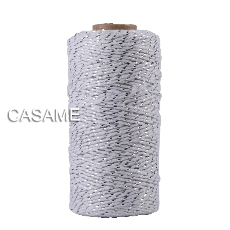 Metallic 12ply golden Gold Silver Twine Rope Baker Twines for Craft Gift Packing spools baker twine Striped Wedding Decoration, craft twine