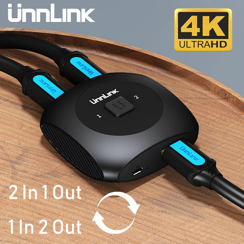 

Unnlink HDMI Switch Splitter Bi-directional AB Switcher 2X1/1X2 UHD4K Adapter for led tv mi box computer projector pc laptop ps4