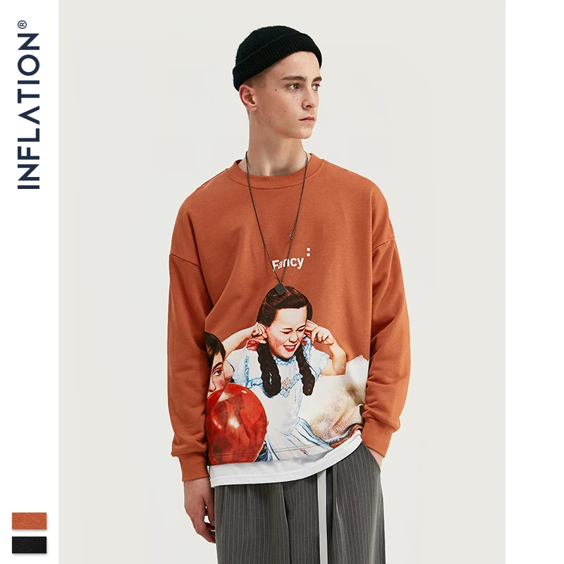 Comprare INFLAZIONE Degli Uomini della Maglietta Felpata Dei Bambini di Stampa del Panno Morbido Degli Uomini Felpa In Arancione E Nero Uomini Loose Fit Streetwear Uomo Felpa 9630W
