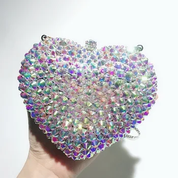 

2020 new love heart-shaped full diamond bag crystal stone dinner bag foreign trade lady clutch bag handmade diamond BL119
