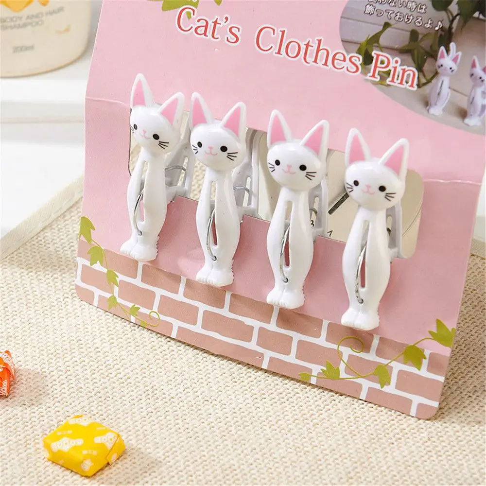 

4Pcs/Set Plastic Clothes Pegs Cute Cat Laundry Hanging Clothes Pins Household Clothespins Beach Towel Clips Clamp Sealing Clips