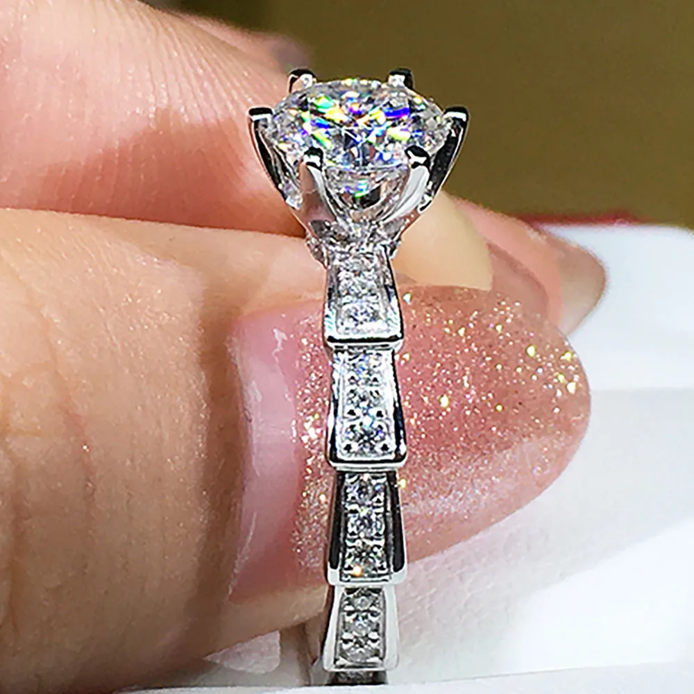 

Custom Solid 10K White Gold Women Wedding Party Engagement Ring Skeleton 1 2 3 4 5 Carat Round Moissanite Diamond Ring Bone