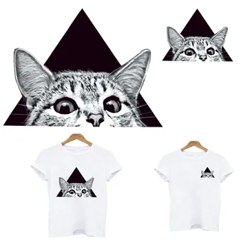 

Cute cat stripes thermo stickers on clothes application of one heat-sensitive patches iron on transfers for clothing custom