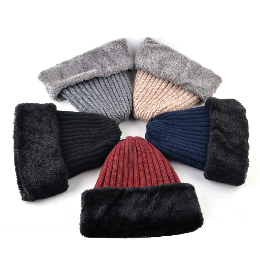 Winter Beanie And Scarf For Men Solid Thick Knitted Hat Scarf Set Outdoor Snow Skullies Beanies Women Warm Velvet Hats Scarves