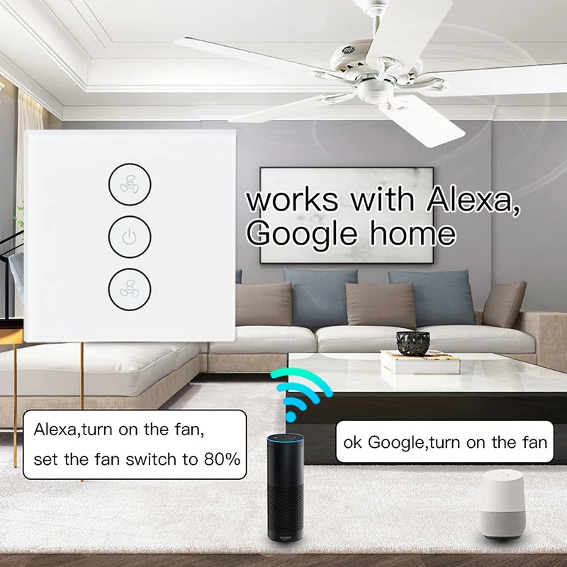 Esooli Tuya Smart Life WiFi умный потолочный вентилятор переключатель приложение удаленный