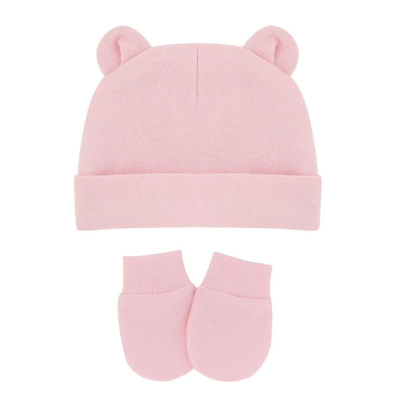 Newborn Baby Cotton Beanies Hospital Hat and Mittens Set Solid Candy Color Stretchy Infant Warm Cap Gloves 0-1 Years Old car baby accessories Baby Accessories