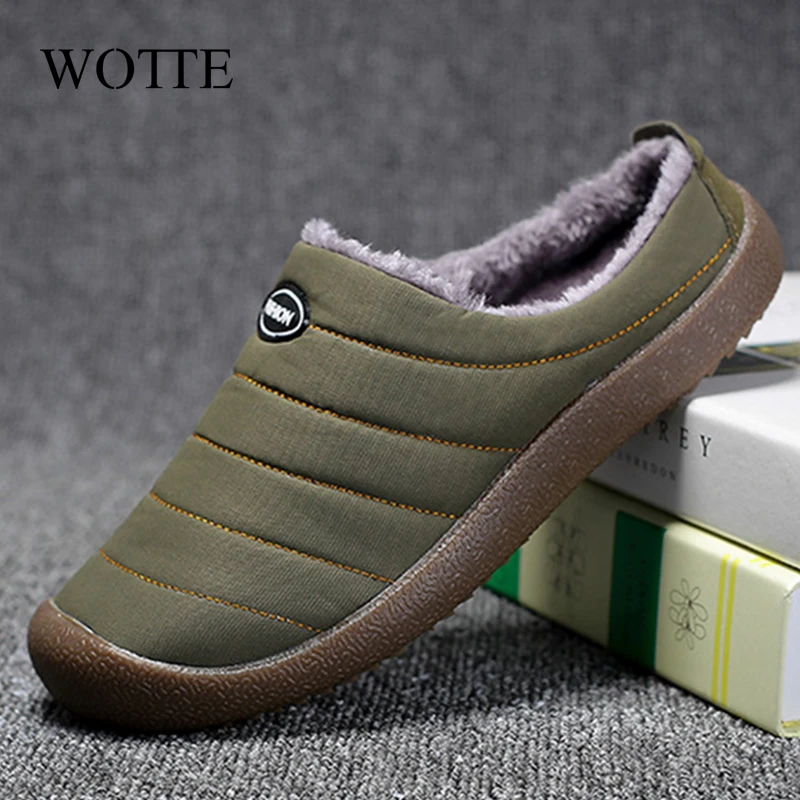 New Men's Slippers Outdoor Warm Shoes Plush Flock Male Slippers For Home Hard-wearing Non-slip Outdoor Walking Mans Footwear