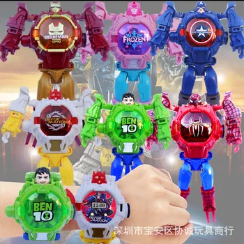 

Spiderman Ironman Hulk Projection Children's Transformer Electronic Watch Student Creative Gift Robot Model Educational Toy