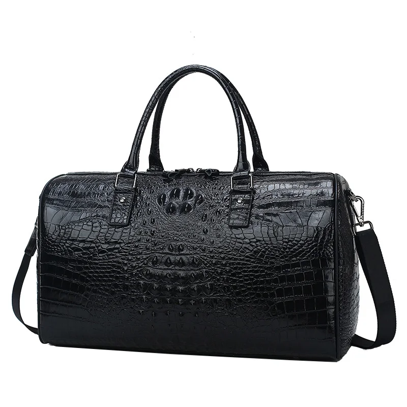 

100% Genuine Leather Travel Bag Luxury Men Large Capacity Portable Male Alligator Real Natural LeatherTravel Duffle Shoulder Bag