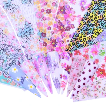 

YZWLE 10pcs Flower Nail Art Foils Transfer Slider Mixed Designs Rose DIY Sticker Nail Foil UV Gel Adhesive Wraps Accessories