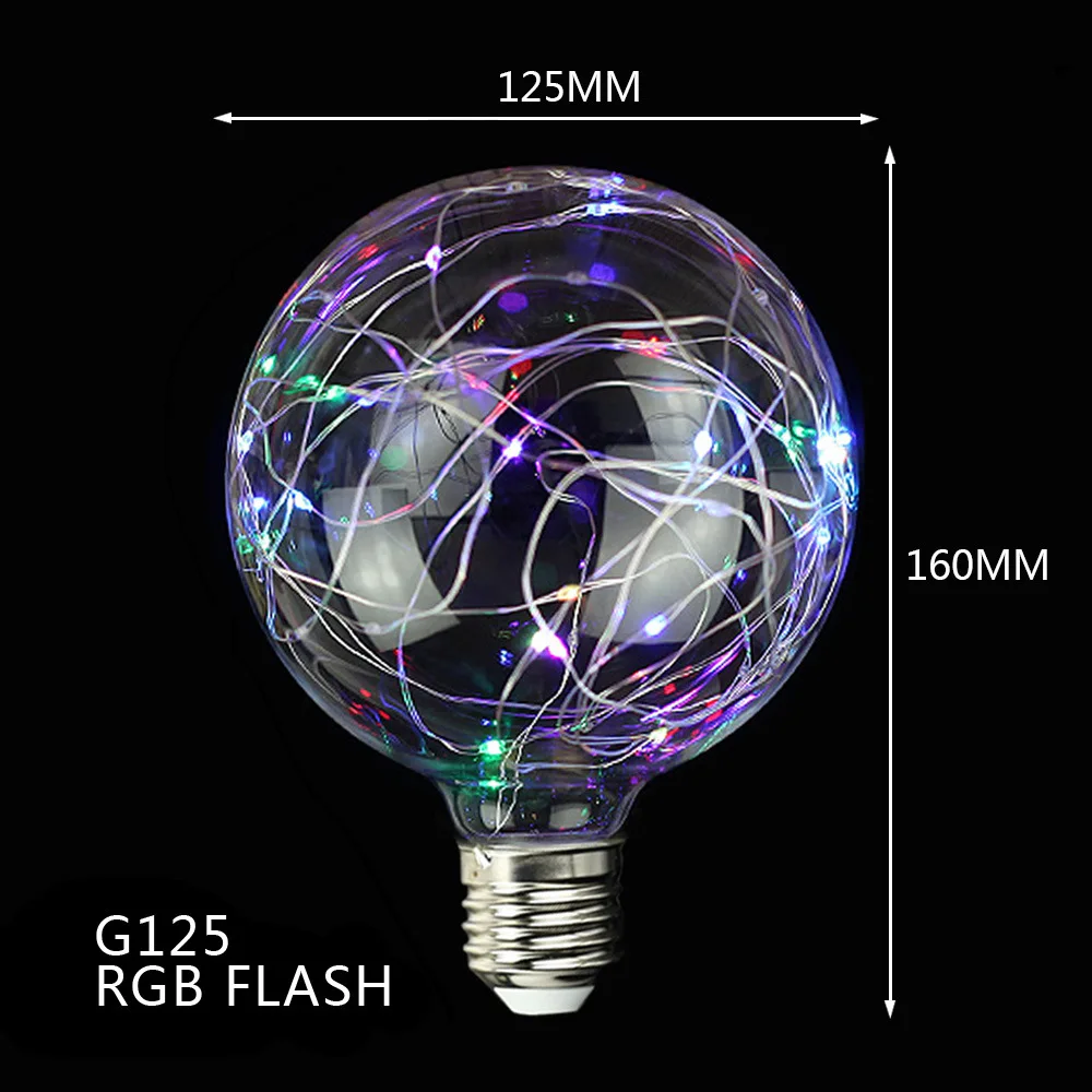 Copper Lamp G125 Edison Bulb LED Bulb Decorative Light Bulb E27 3W Colorful Flashlight AC85-265V