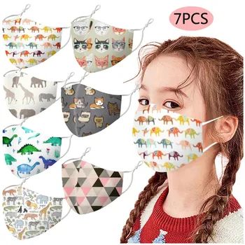 

7pcs Kids Child Cartoon cute Print Mouth Mask Adjustable Washable Reusable Face Mask Cover Dustproof Anti-spitting Mask masque