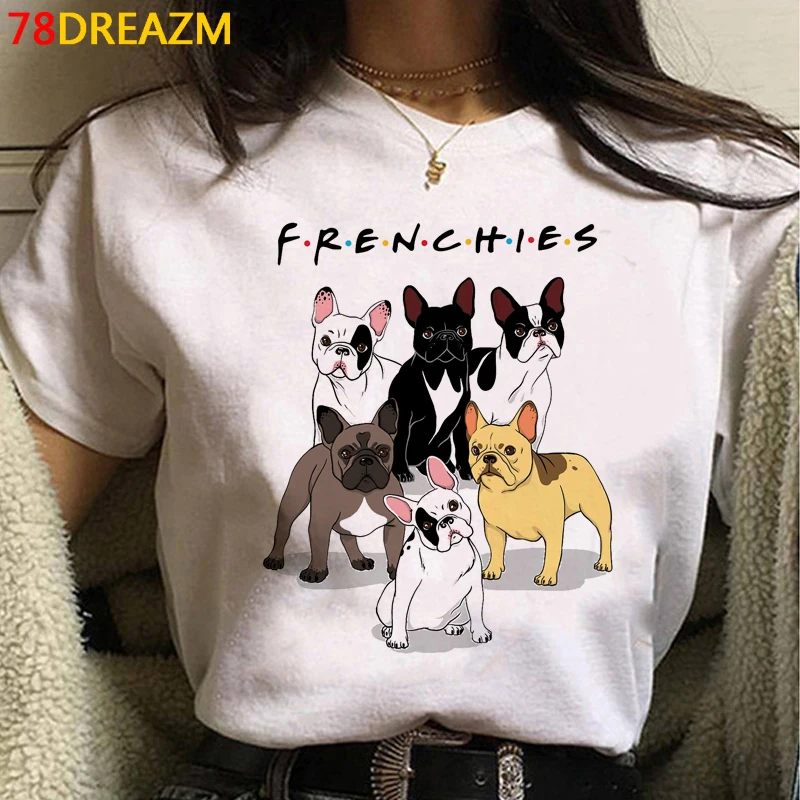 French Bulldog top tees summer top femme white t shirt kawaii 2021 plus size top tees streetwear harajuku friends t shirt