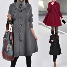 Шерстяной плащ, свитер, зимнее пальто для женщин, плюс размер, 2XL, модное однотонное Свободное пальто с карманами, на пуговицах, повседневное длинное пальто, кардиган