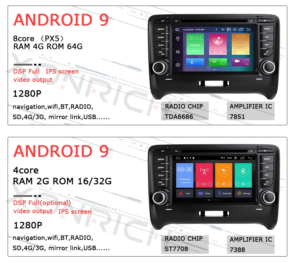 Clearance AutoRadio 2 Din Android 9.0 Car DVD GPS Navigation For AUDI TT MK2 8J 2006 2007 2008 2009 2010 2011 2012014 Multimedia 4G 64G 3