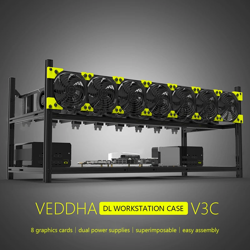 VEDDHA V3C 8 GPU Graphics Card Rack All-Aluminum Multi-Graphics Card Rack Can Be Superimposed On Black Server Chassis