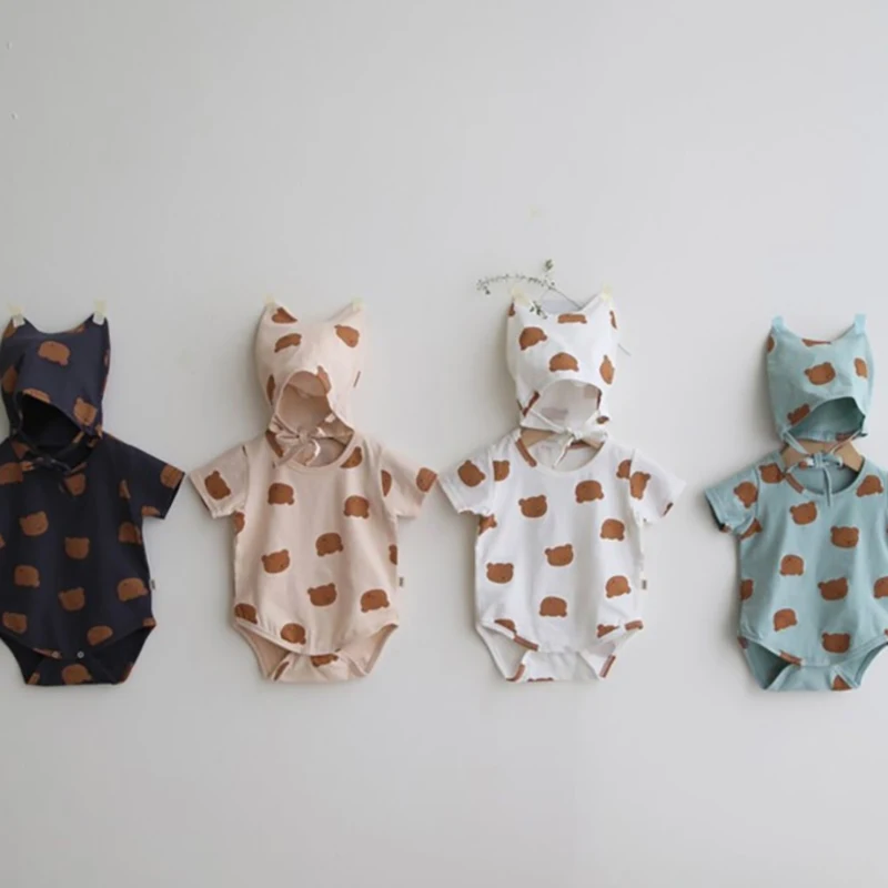 Cotton Baby Bodysuit with Bear Print for Summer