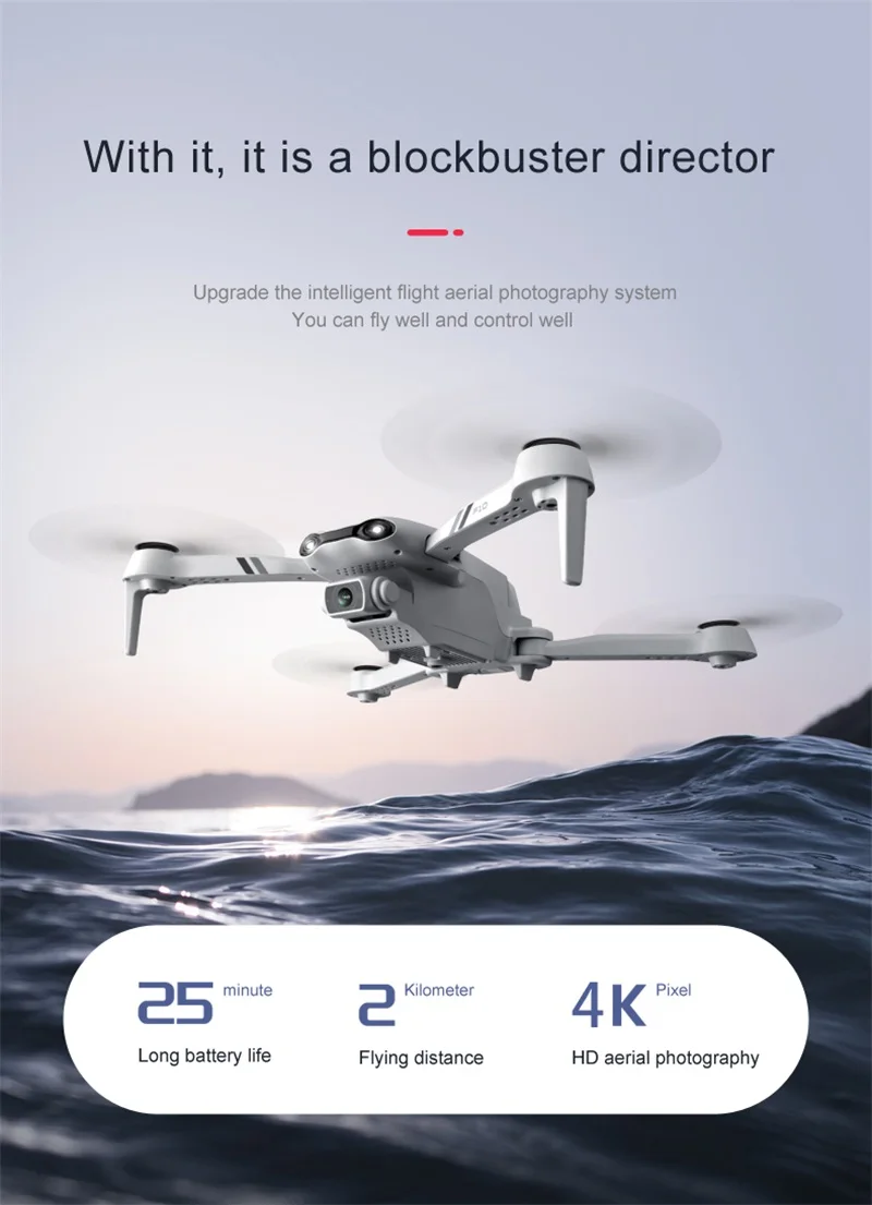 2021 New RC Helicopter Distance 2000m F10 Drone GPS 4K HD Dual Camera 5G WiFi Wide-Angle Live Video FPV Quadrotor Flight 25 Mins