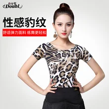 Костюм для танцев с леопардовым принтом, топы для латинских танцев, женская рубашка с коротким рукавом, платье для бальных танцев для девушек