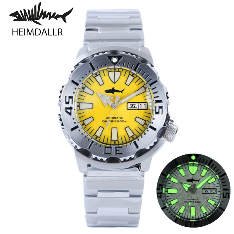 

Heimdallr Men's Sporty Dive Watch Yellow Dial V2 Stainless Steel Rotating Bezel Sapphire Automatic Movement 200m Waterproof Lume