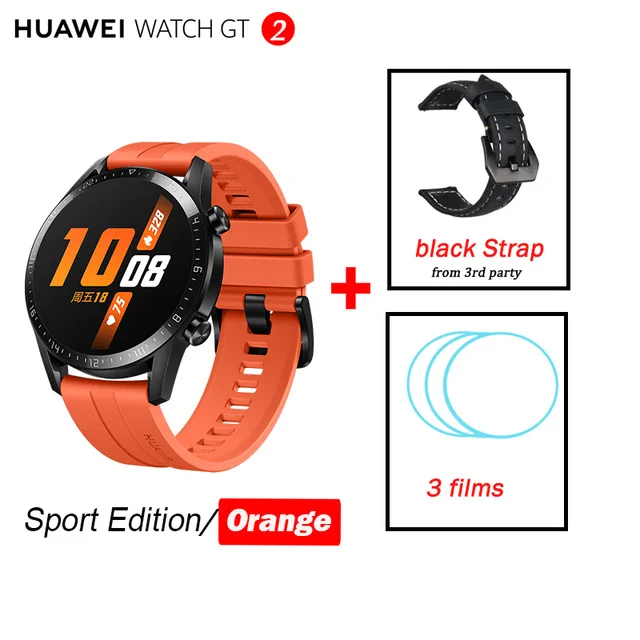 Huawei Watch GT 2, умные часы, измеритель уровня кислорода в крови, spo2, Bluetooth, умные часы, 5,1, для телефонных звонков, трекер сердечного ритма, для Android, iOS - Цвет: Orange n Black Strap
