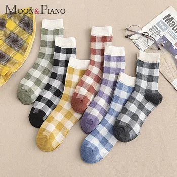 

2020 New Socks Fashion Design Plaid Mixed Colors Casual Breathable Sport Style Autumn Keep Warm Woman Street Trend Short Sock