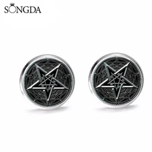SONGDA сверхъестественная пентаграмма Wiccan серьги-гвоздики дьявол в готическом стиле ловушка геометрическое искусство стеклянные круглые серьги для мужчин и женщин ювелирные изделия