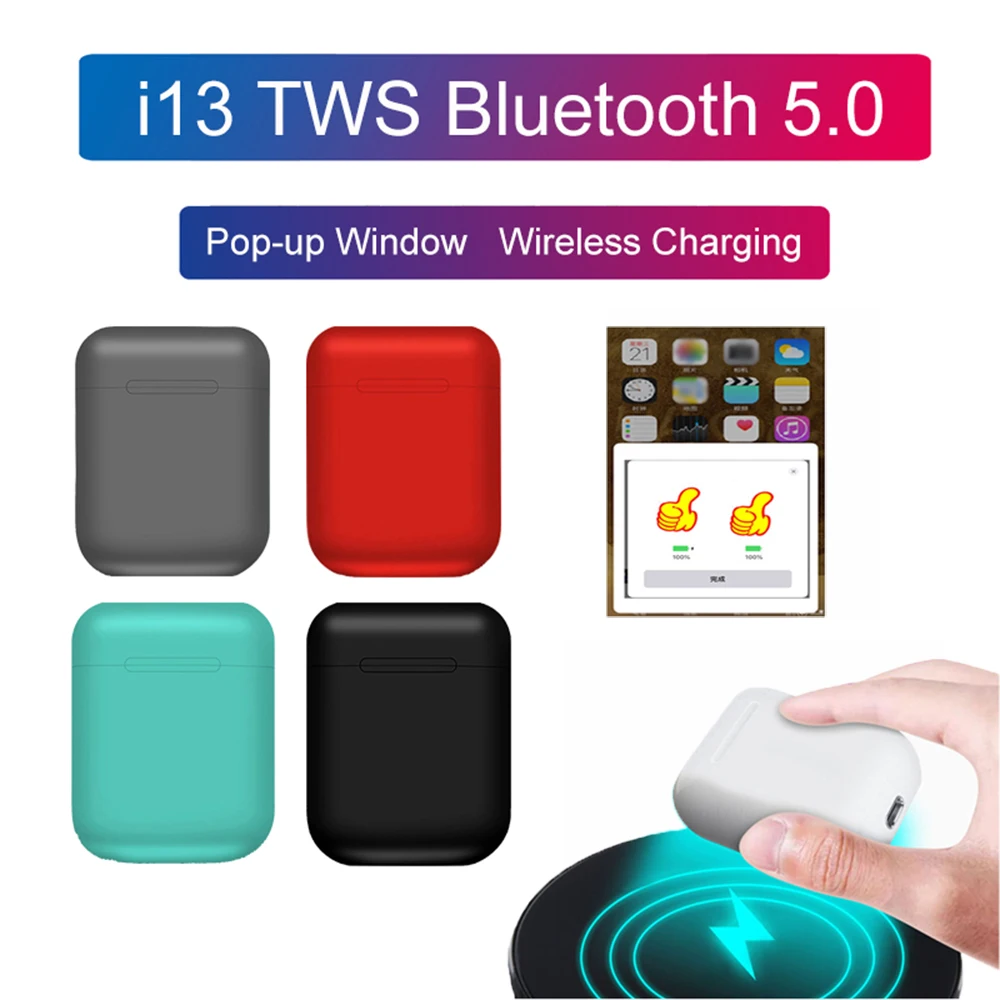 

Bluetooth I13 Tws Earphone 5.0 Headset Earbuds Wireless Charging Box Touch Control Stereo HD Mini 3D Stereo for smart phones