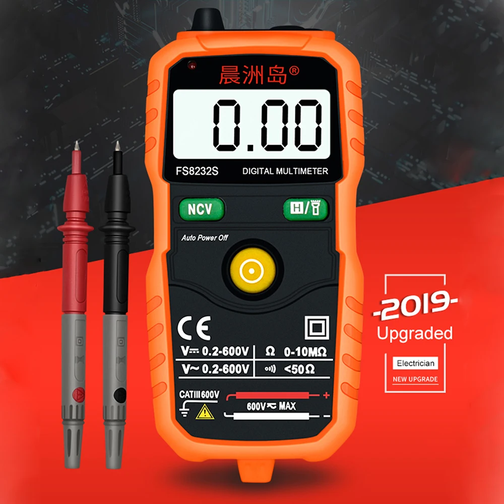 

FS8232 NCV Auto Switch Digital Multimeter AC/DC Voltage Ohm Meter Flash light Back light Large Screen